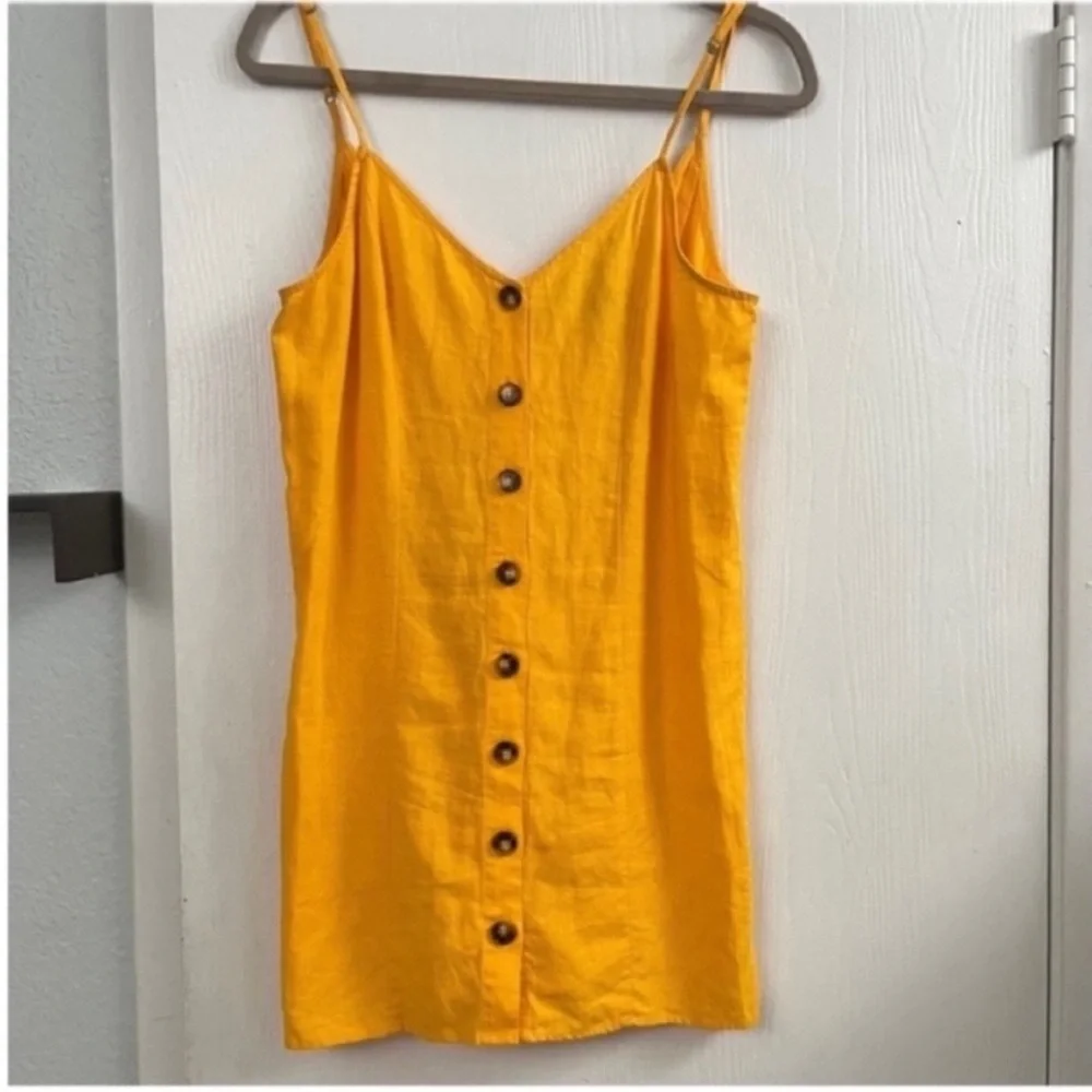Show Me Your MuMu Remington Yellow Button-Front Spaghetti Strap Mini Dress Sz S - Picture 2 of 10